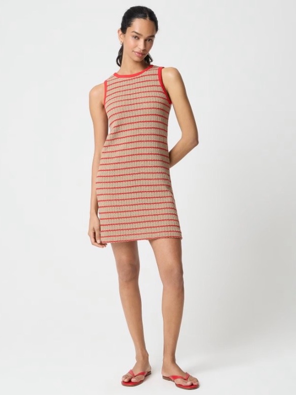 J. Crew Beige and Red Striped Sleeveless Knit Mini Dress